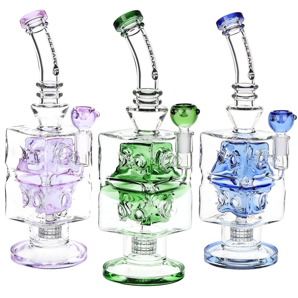 Pulsar Double Swiss Perc Blocks Glass Water Pipe - 12.5" / 14mm F