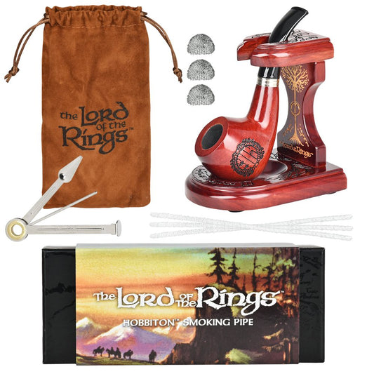 Pulsar Shire Pipes x LOTR HOBBITON Pipe & MIDDLE-EARTH Pipe Stand Bundle - 5.25"