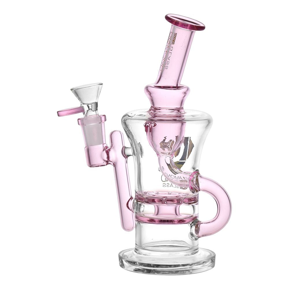 Diamond Glass Ratchet Perc Recycler Water Pipe - 7.75"