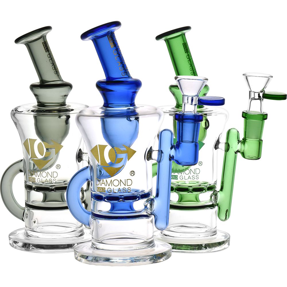Diamond Glass Ratchet Perc Recycler Water Pipe - 7.75"
