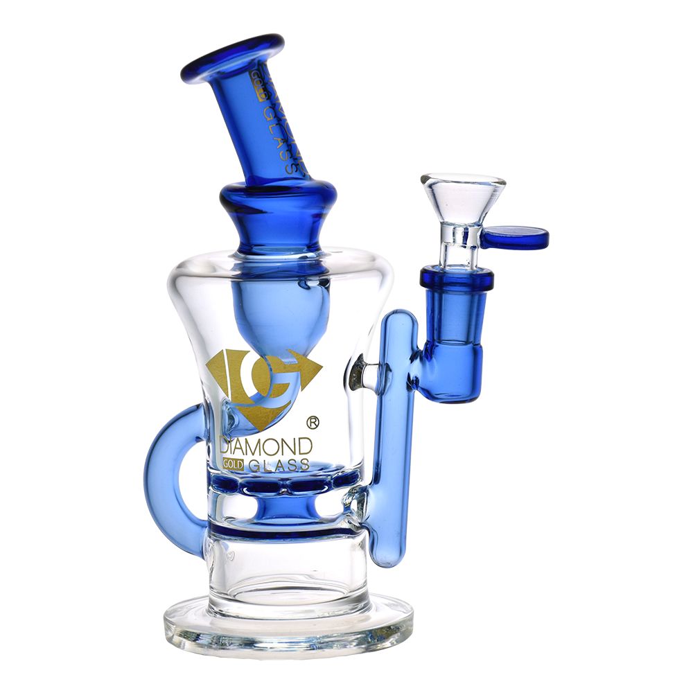 Diamond Glass Ratchet Perc Recycler Water Pipe - 7.75"