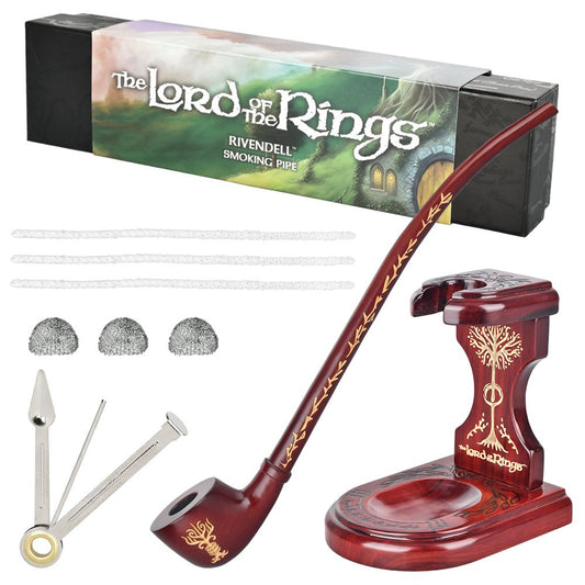 Pulsar Shire Pipes x LOTR RIVENDELL Pipe & MIDDLE-EARTH Pipe Stand Bundle - 12.75"